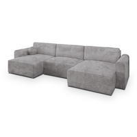 WOHNLANDSCHAFT FENTO Hellgrau Kordstoff mit Schlaffunktion - Hellgrau, Holz (347/90/148cm) - MASSENO