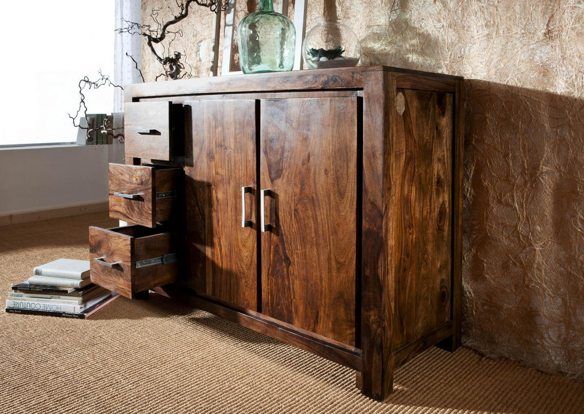 SIDEBOARD Sheesham 118x45x85 life honey lackiert METRO LIFE #122 - Braun, Holz (118/85/45cm) - Massivmoebel24