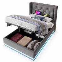 POLSTERBETT 90/200 cm in Grau mit Bettkasten, LED, USB und Matratze - Grau, Holzwerkstoff/Textil (90/200cm) - CHICFURN