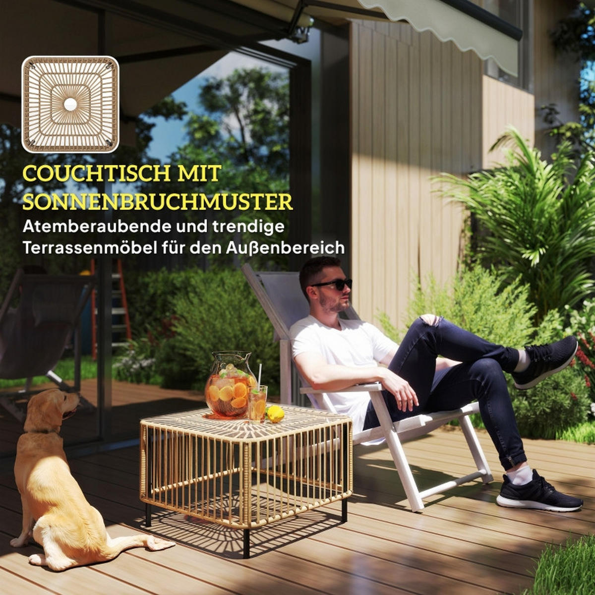 GARTENTISCH 65x65 cm Naturholz - Naturfarben, Metall (65/65/43cm) - ComfortXL