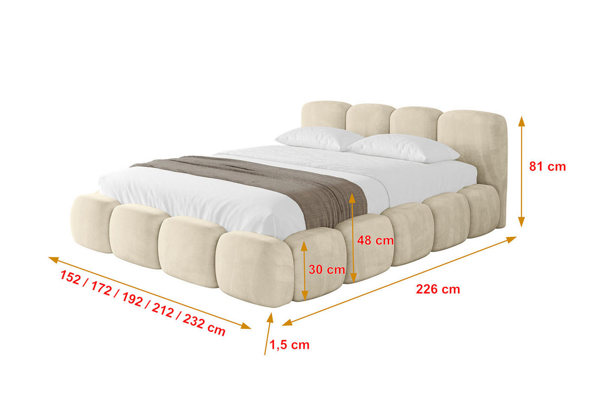 POLSTERBETT mit Bettkasten und Lattenrost, Bett mit Matratze H3/H4 - KALA-v1 140x200 Beige - Beige, Holzwerkstoff/Textil (140/200cm) - ALTDECOR