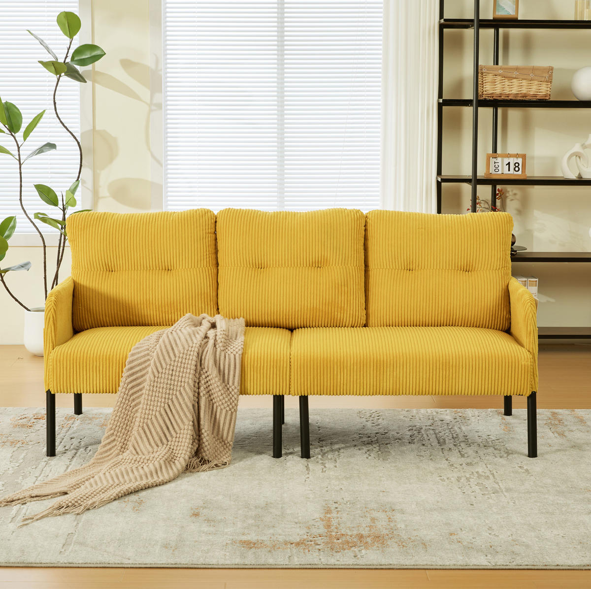 SOFA 3-Sitzer mit Seitentasche 171 x 72 x 80 cm Cord Gelb - Gelb, Textil (171/80/72cm) - IVMEU