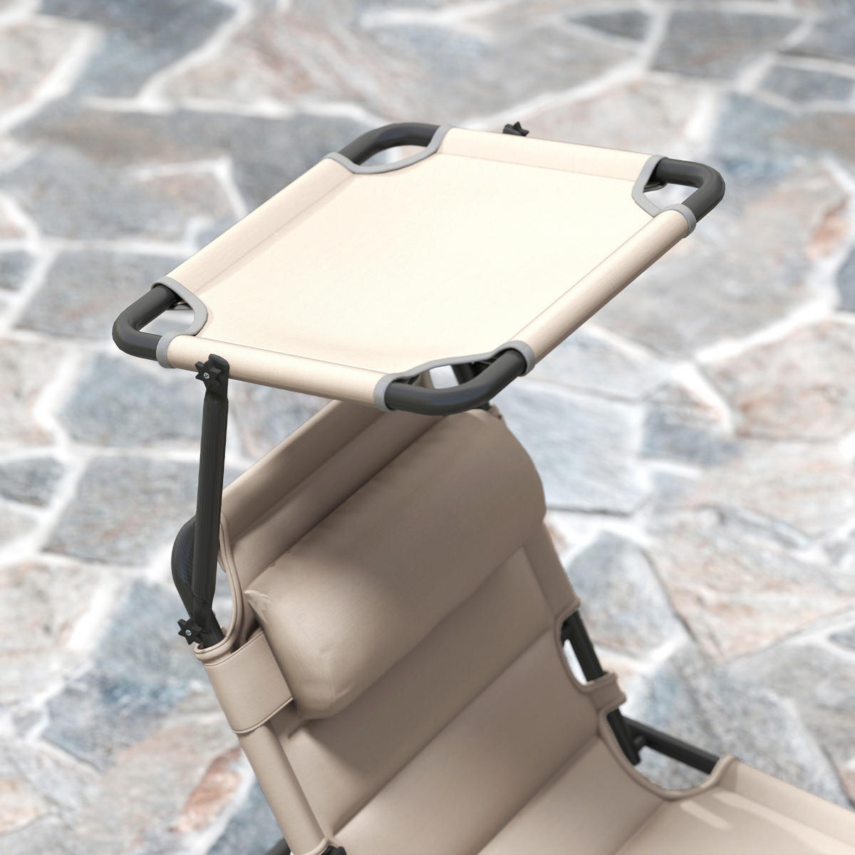 SONNENLIEGE 2er-Set DE-15652 klappbar, verstellbares Sonnendach Khaki - Mokka, Metall (200/45/70cm) - ComfortXL