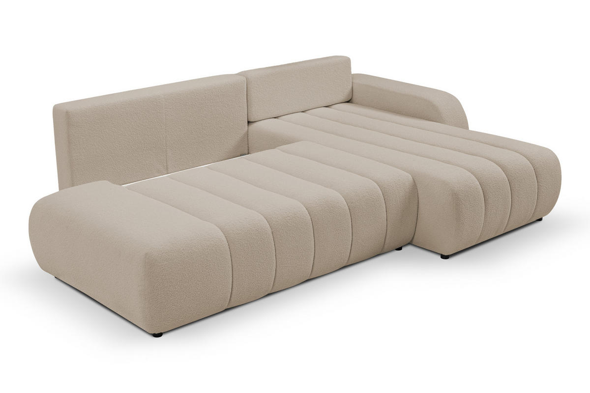 ECKSOFA Baloo mit Schlaffunktion und Bettkasten, komfortable Polsterung, Stoffbezug, lose Rückenkissen, freistehend, RECHTS, 276x176x88 cm, Beige - Beige, Holz/Textil (276/176cm) - DomoHome