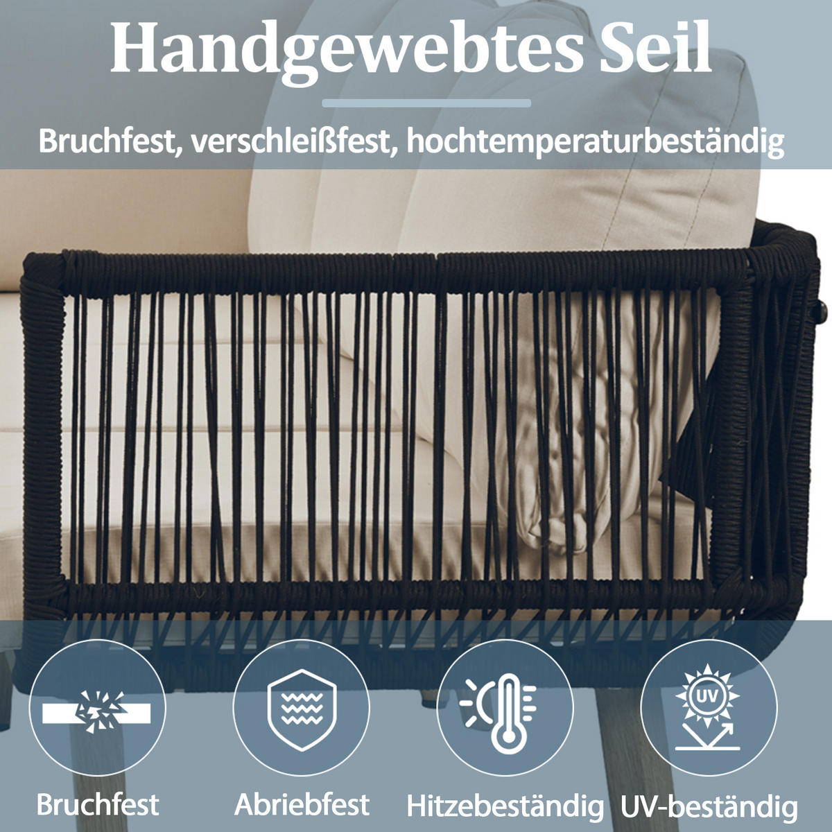 LOUNGESET Beige+Schwarz Mit Sofa Couchtisch Olefin - Beige, Kunststoff - FLIEKS