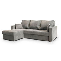 ECKSOFA NIDA Hellgrau Geflochtener Stoff mit Schlaffunktion - Hellgrau, Holz (220/143cm) - MASSENO