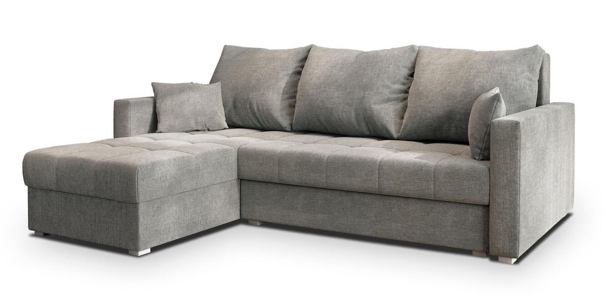 ECKSOFA NIDA Hellgrau Geflochtener Stoff mit Schlaffunktion - Hellgrau, Holz (220/143cm) - MASSENO