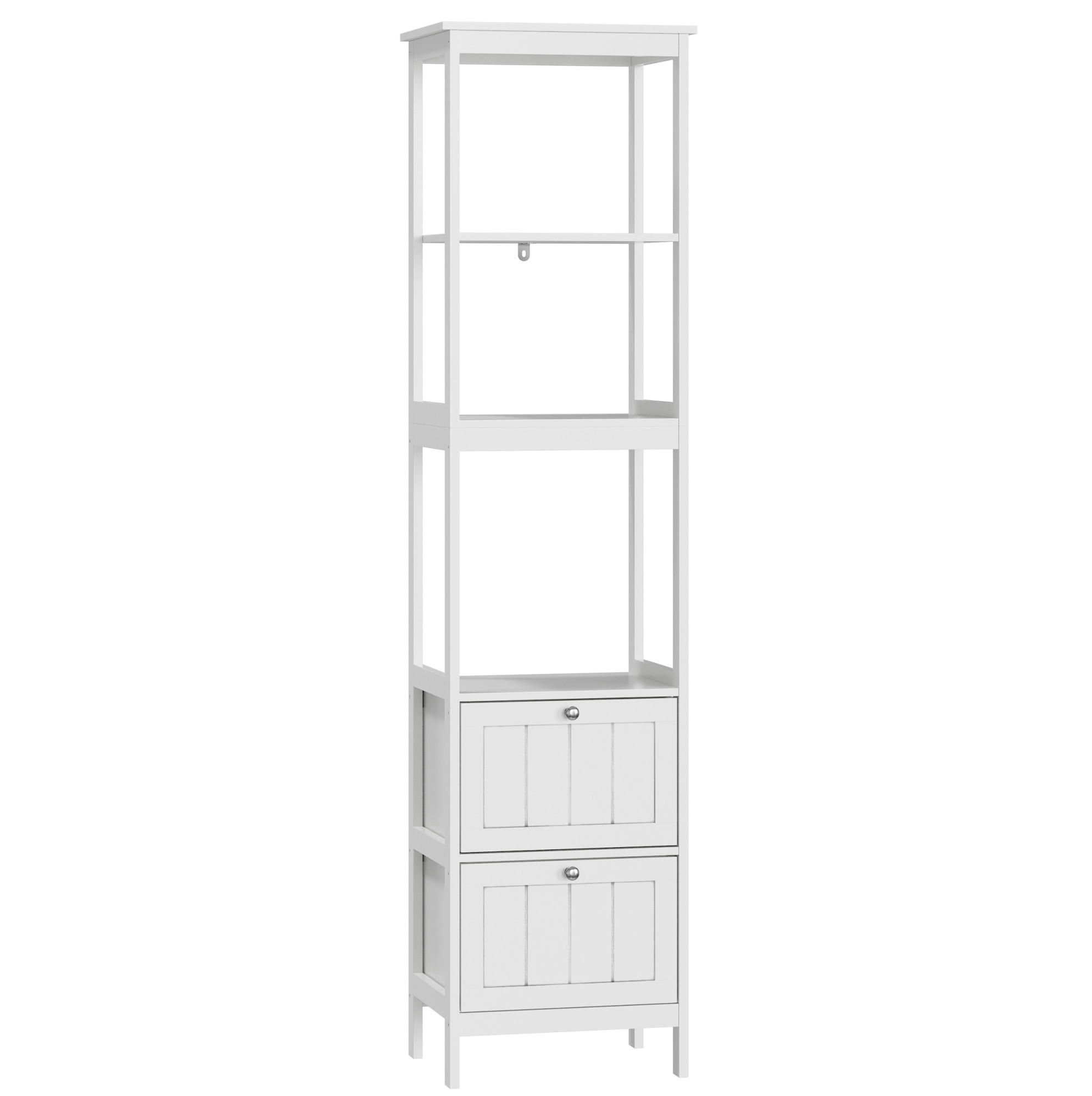 HOCHSCHRANK mit 2 Schubladen und 3 offenen Regalen, aus MDF/Spanplatte, 40/30/160 cm, Weiß - Weiß, Holzwerkstoff (40/160/30cm) - Redom