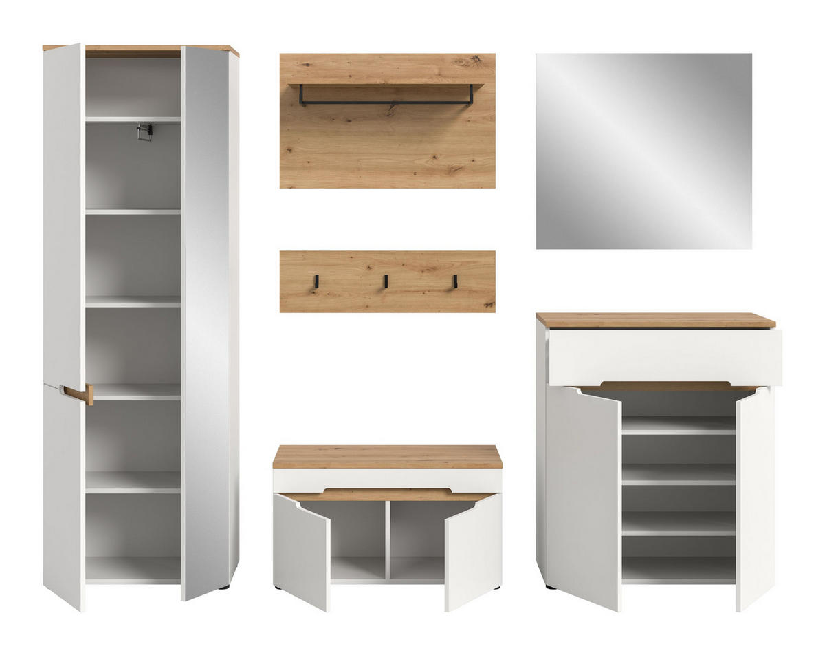GARDEROBEN-SET 6tlg. Nova (B/H/T: 255x190x37 cm) in Weiß - Weiß, Holzwerkstoff (255/190/37cm) - Homes & Jones