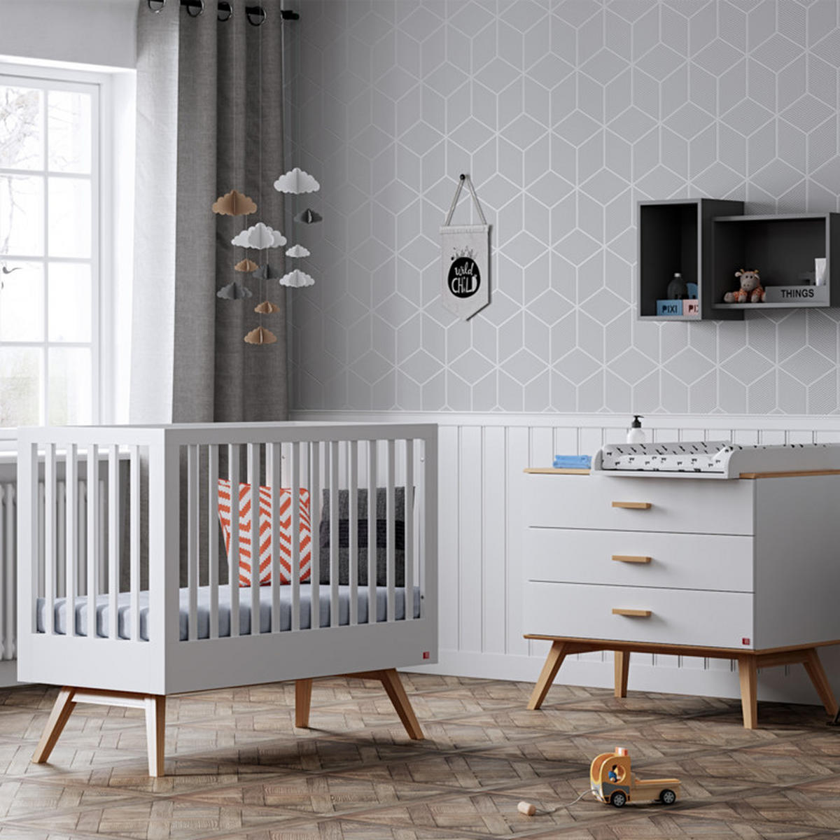 BABYZIMMER 2-teilig weiß - Weiß, Holzwerkstoff (124.4/98.6/64.8cm) - Petits-meubles