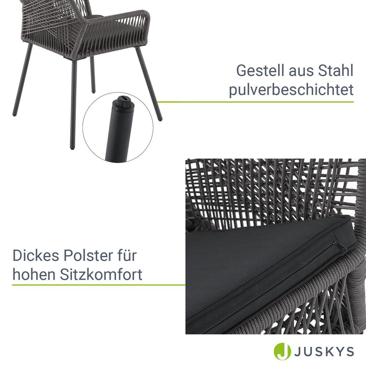 GARTENSTÜHLE Rope Kastos grau (2er-Set) - Grau, Metall (57/86/61cm) - Juskys