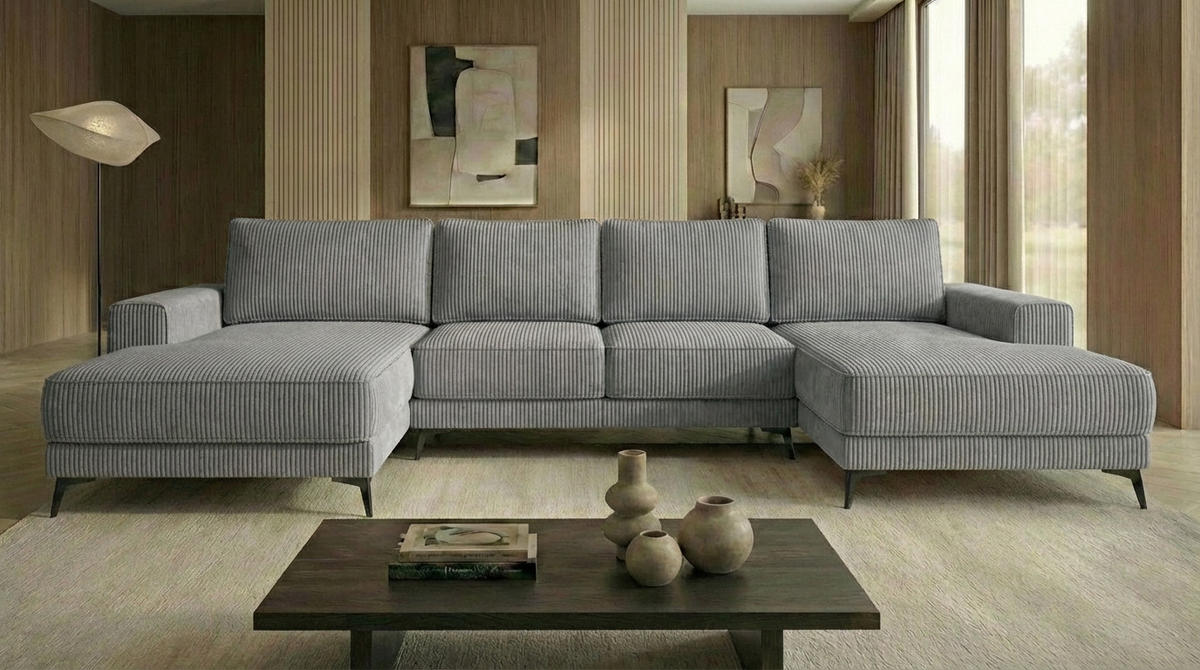 ECKSOFA VALTOR 320 cm x 185 cm – Stoff: ZOOM 20 Farbe: Grau - Grau, Textil (320/185cm) - A&J MöbelLand