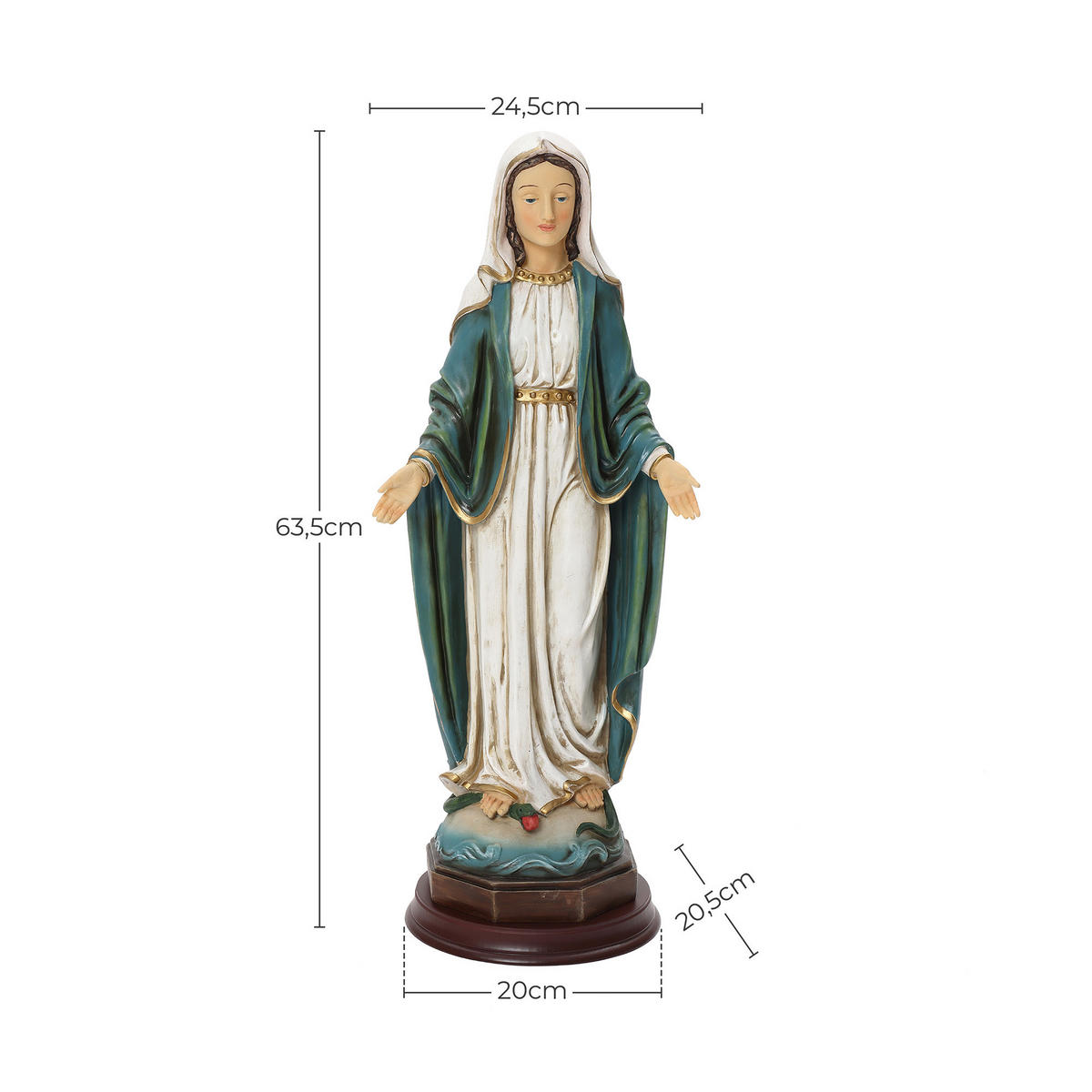 STANDSKULPTUR Heilige Maria, große Gebetsstatue | B24.5 x T20.5 x H63.5 cm - Multicolor, Kunststoff (24.5/63.5/20cm) - Hometopia