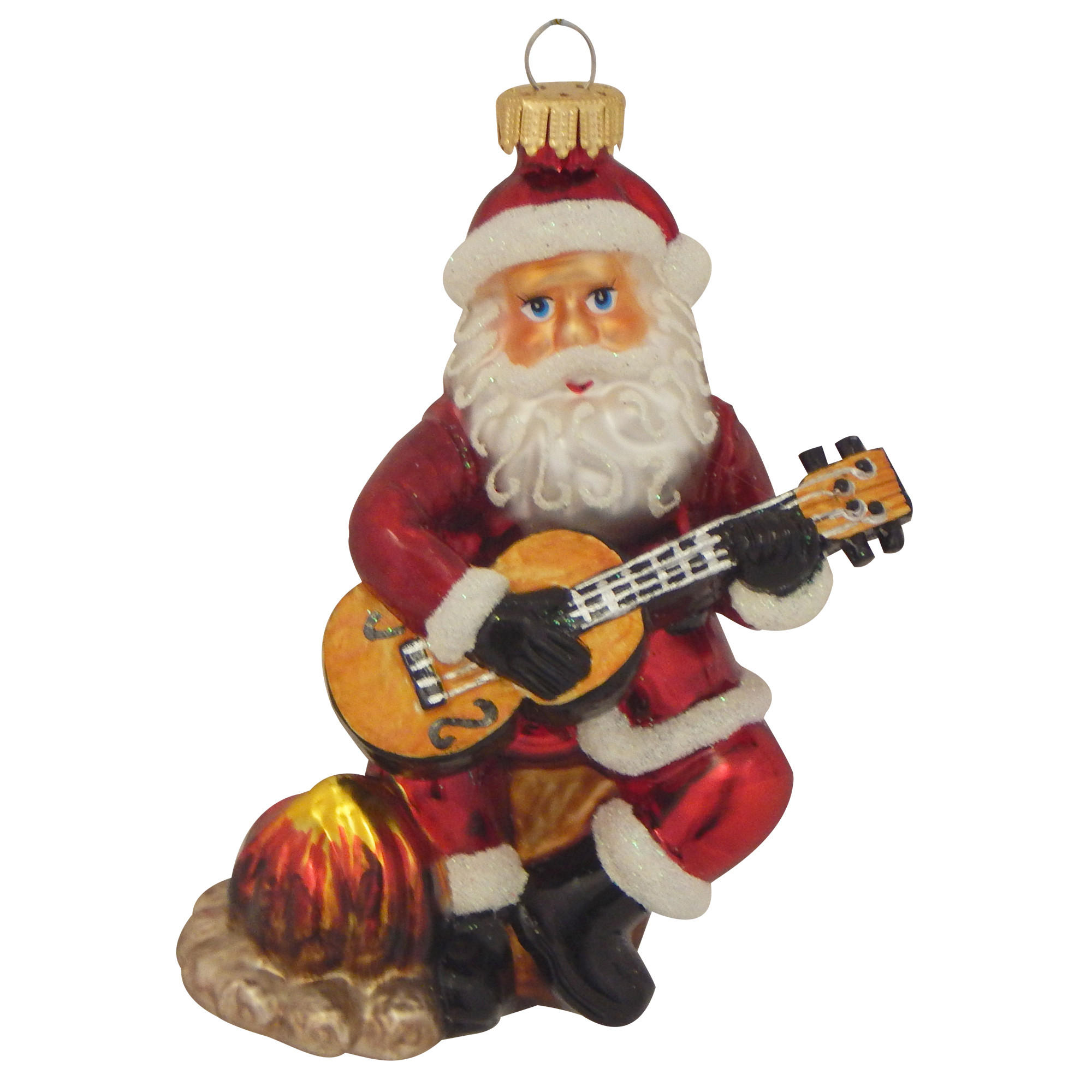 CHRISTBAUMSCHMUCK Weihnachtsmann mit Gitarre Rot 10cm (Glas / 1 Stk.) - Rot, Glas (7/10/5cm) - Krebs Glas Lauscha
