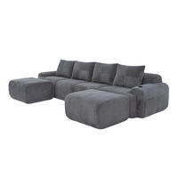 4-SITZER Wohnlandschaft Cord mit Getränkehalter und Seitentasche inklusive 2 Hocker 333/174/80 cm Dunkelgrau - Dunkelgrau, Textil (174/80/333cm) - Redom