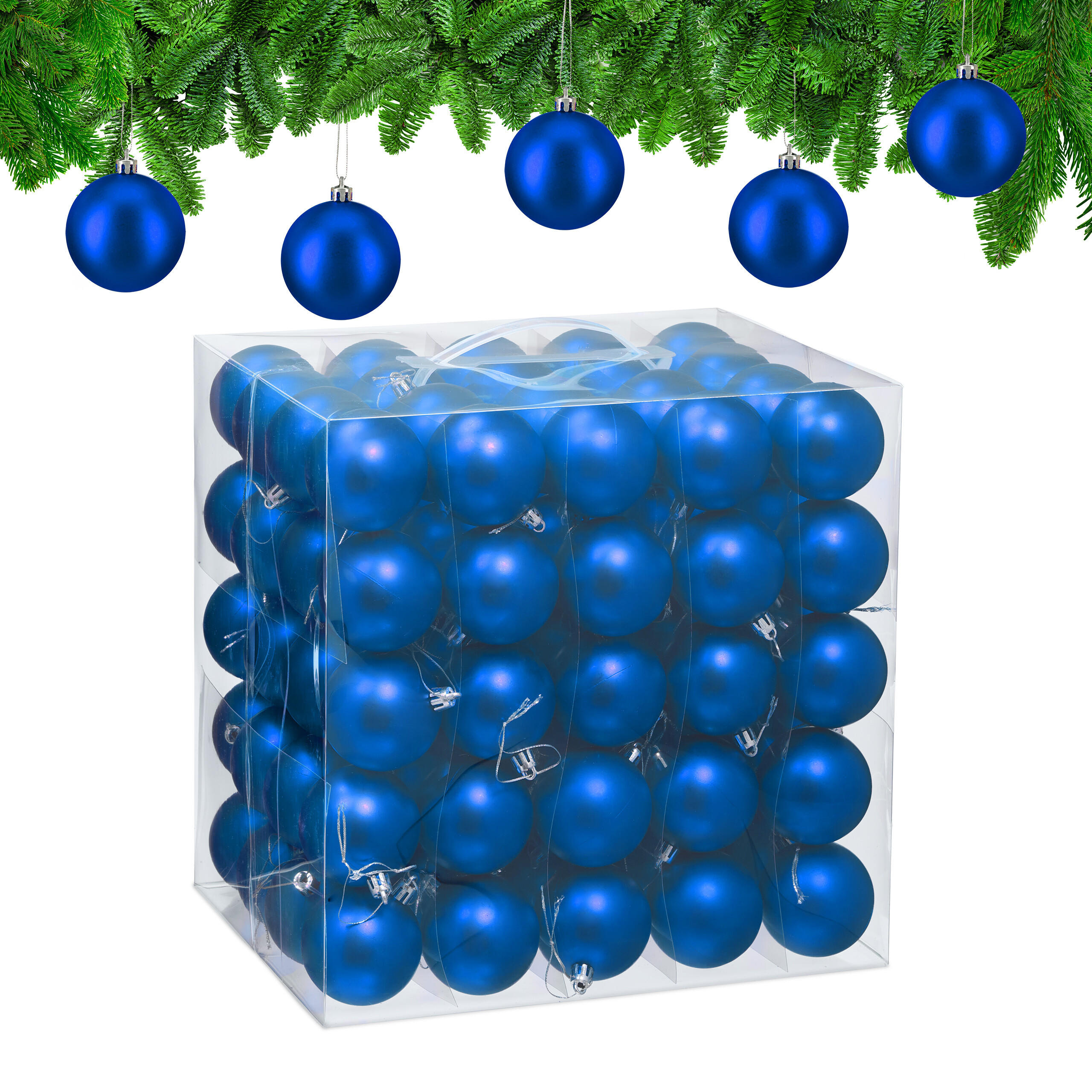 100XWEIHNACHTSKUGELN - Blau, Kunststoff (6/7/6cm) - Relaxdays
