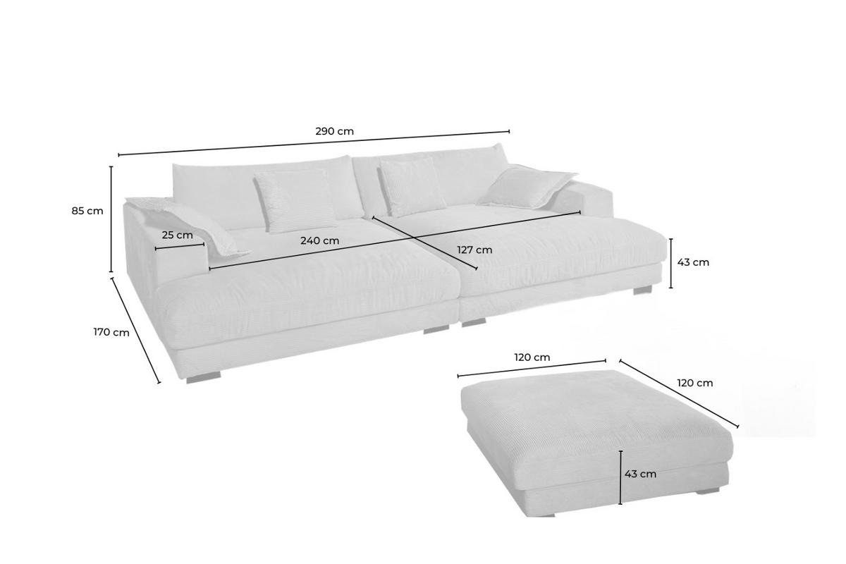 BIG SOFA-SET 6-TLG MADELINE Taupe Cord - Taupe/Schwarz, Kunststoff/Textil (290/85/170cm) - KAWOLA