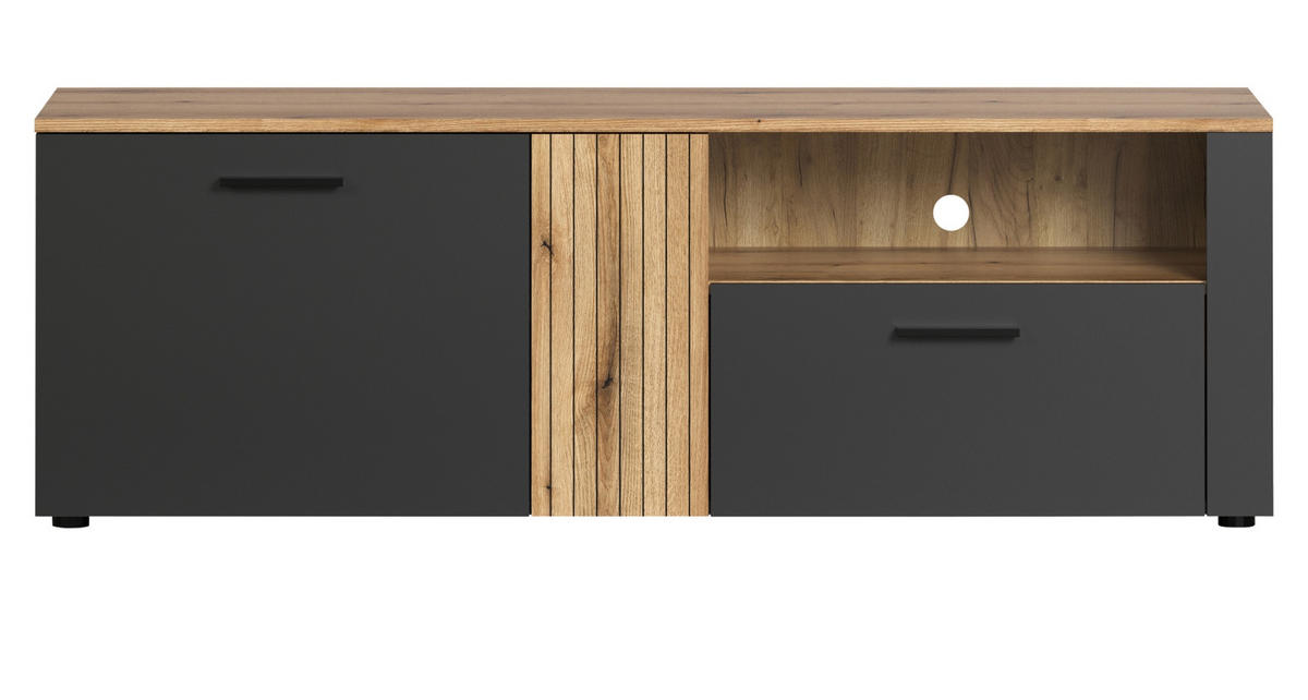 TV-LOWBOARD grau, Evoke Eiche 150 cm, modernes TV-Unterteil - Eichefarben/Anthrazit, Holzwerkstoff/Kunststoff (150/50/42cm) - Top.Furn