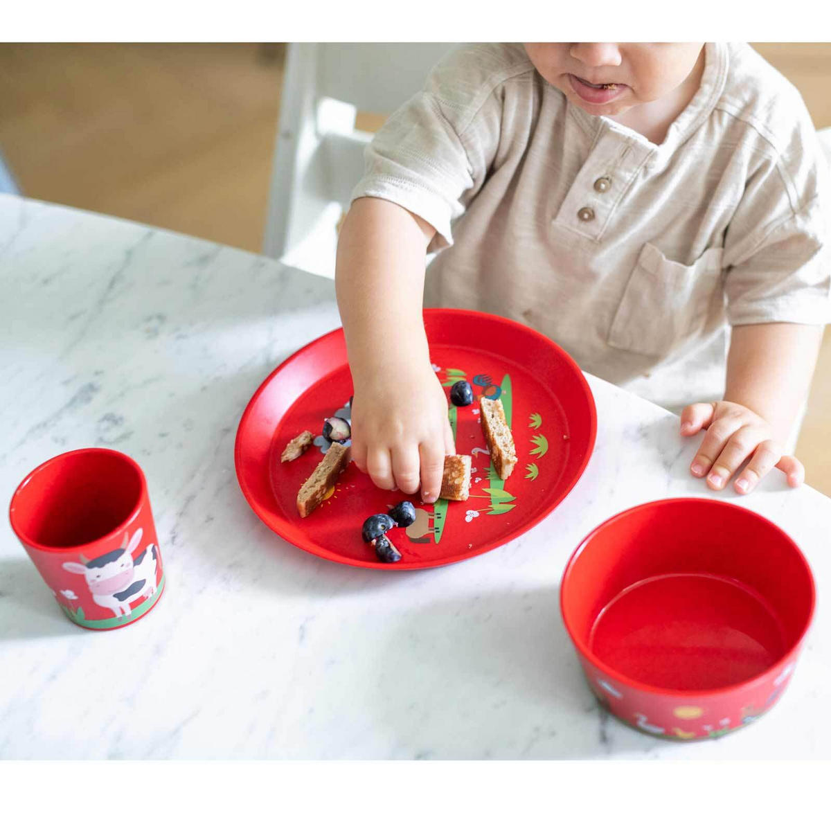 KINDERGESCHIRRSET Farm 3er Set - Rot, Kunststoff (1/1/1cm) - Koziol