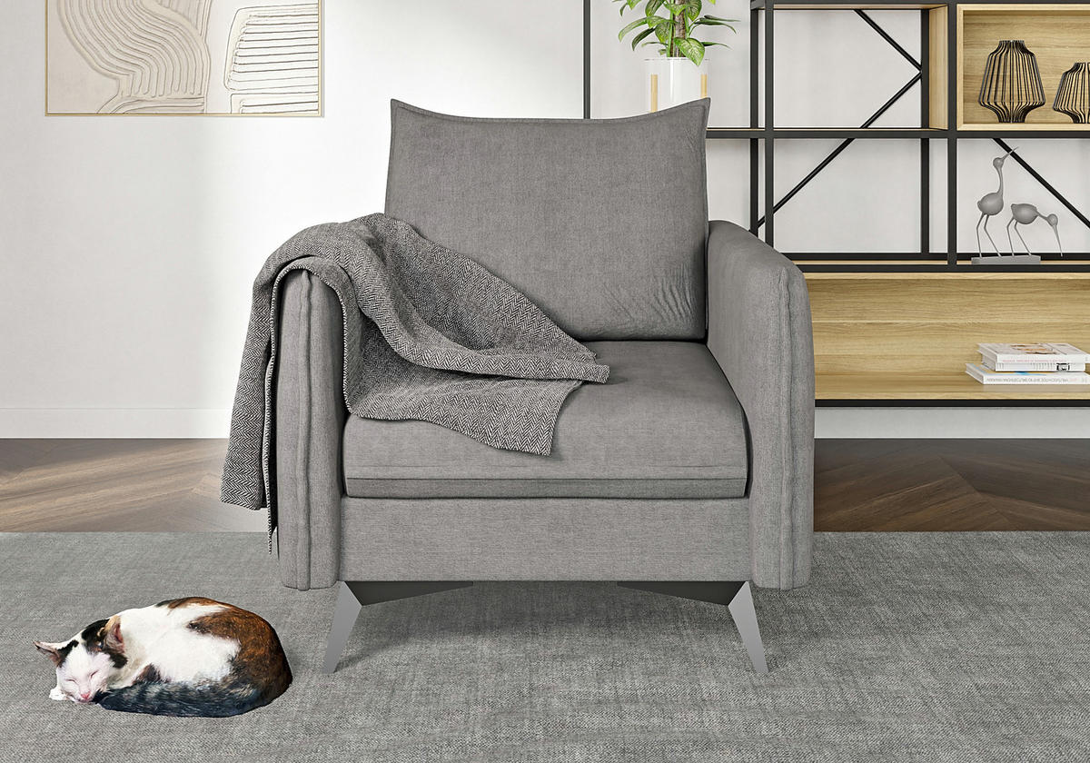 SITZGARNITUR 3+2+1 Pulse Grau Luxusmikrofaser - Schwarz/Grau, Holz/Textil (199/86/91cm) - S-Style Möbel