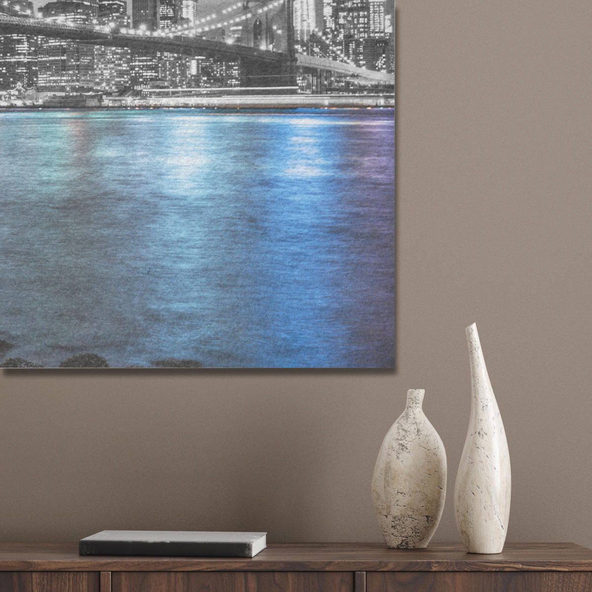 AKUSTIKPANEEL New York - Skyline - Stadt - Blau 80x60 cm - Blaugrau, Textil (80/0.9/60cm) - MuchoWow