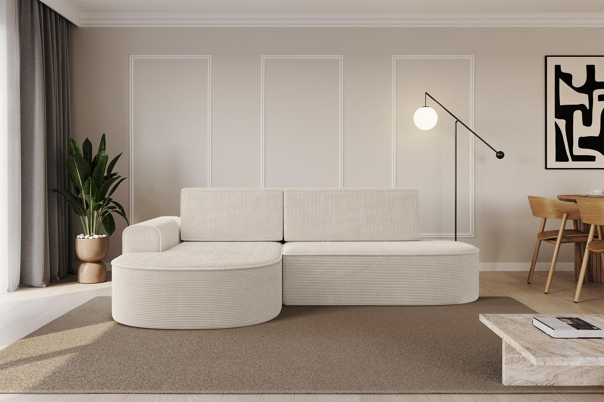 ECKSOFA mit Schlaffunktion und Bettkasten Ottomane Links MARI-L1-S - 283x167x85 cm Beige Cord - Cognac/Schwarz, Holzwerkstoff/Kunststoff (283/167cm) - ALTDECOR