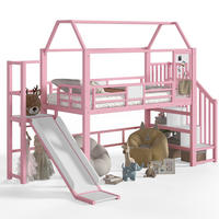 HOCHBETT aus Metall und MDF 90x200 cm Pink mit Rutsche, Stauraumtreppe und Bluetooth-LED-Beleuchtung - Pink, Holzwerkstoff (90/200cm) - IVMEU