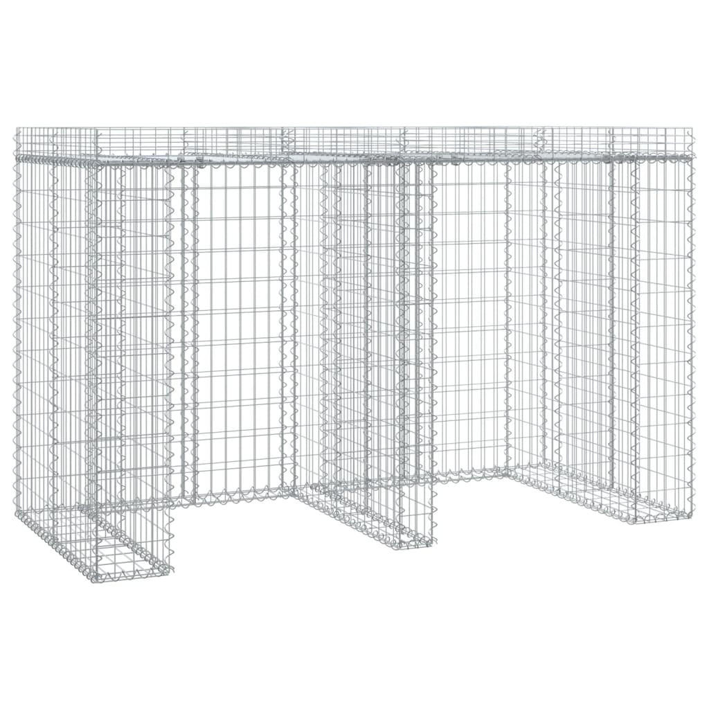 2ER Gabionen Mülltonnenbox ESOL mit Dach | 120x192x91cm | Für 2 Tonnen - Silberfarben, Metall (192/120/91cm) - DELUKE