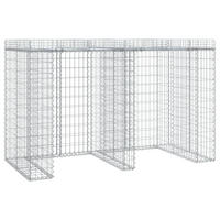 2ER Gabionen Mülltonnenbox ESOL mit Dach | 120x192x91cm | Für 2 Tonnen - Silberfarben, Metall (192/120/91cm) - DELUKE