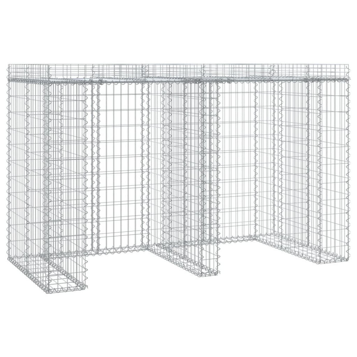 2ER Gabionen Mülltonnenbox ESOL mit Dach | 120x192x91cm | Für 2 Tonnen - Silberfarben, Metall (192/120/91cm) - DELUKE