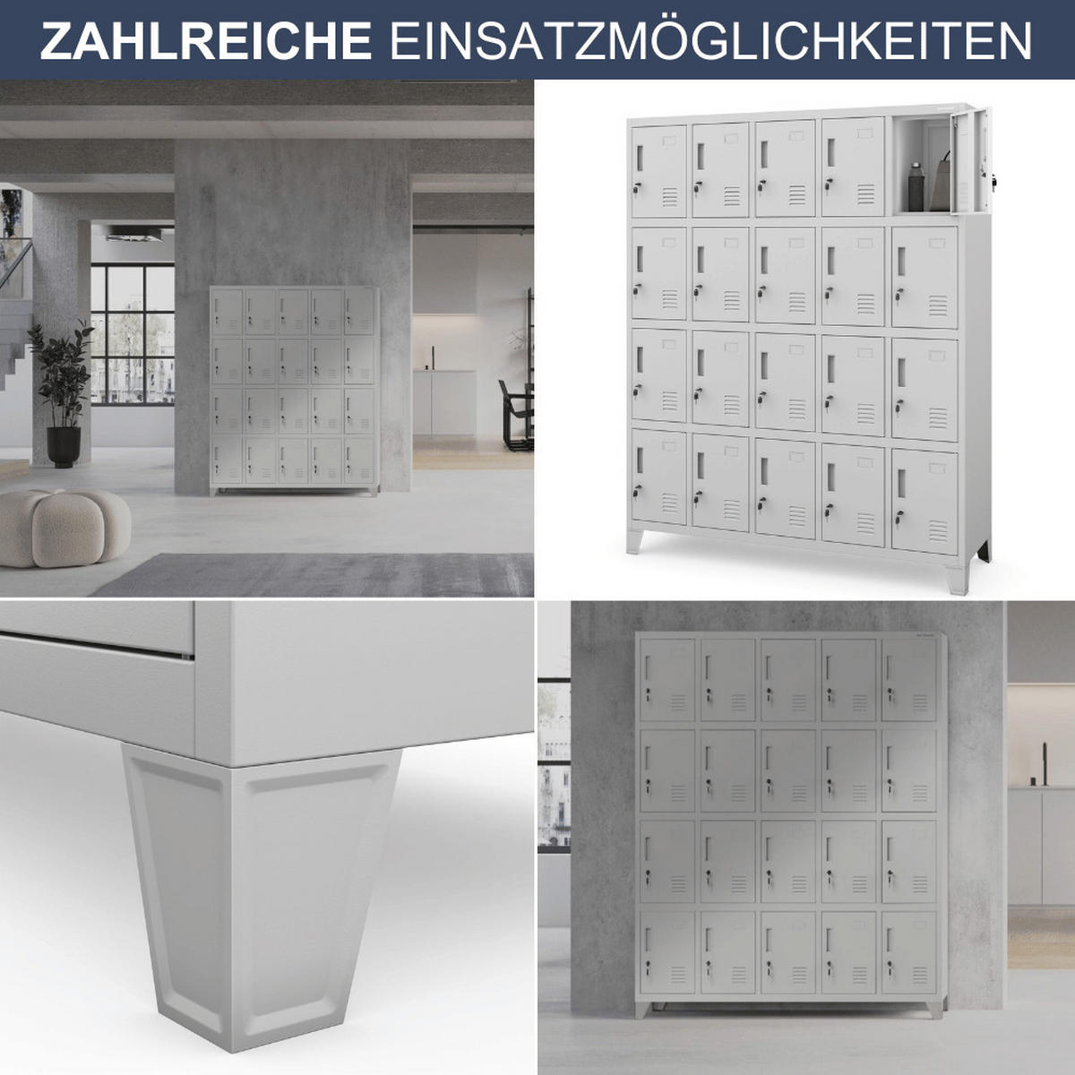 SCHLIESSFACHSCHRANK Spind TAMPA 20 Fächer172x136x45cm Grau - Grau, Metall (136/172/45cm) - DELUKE