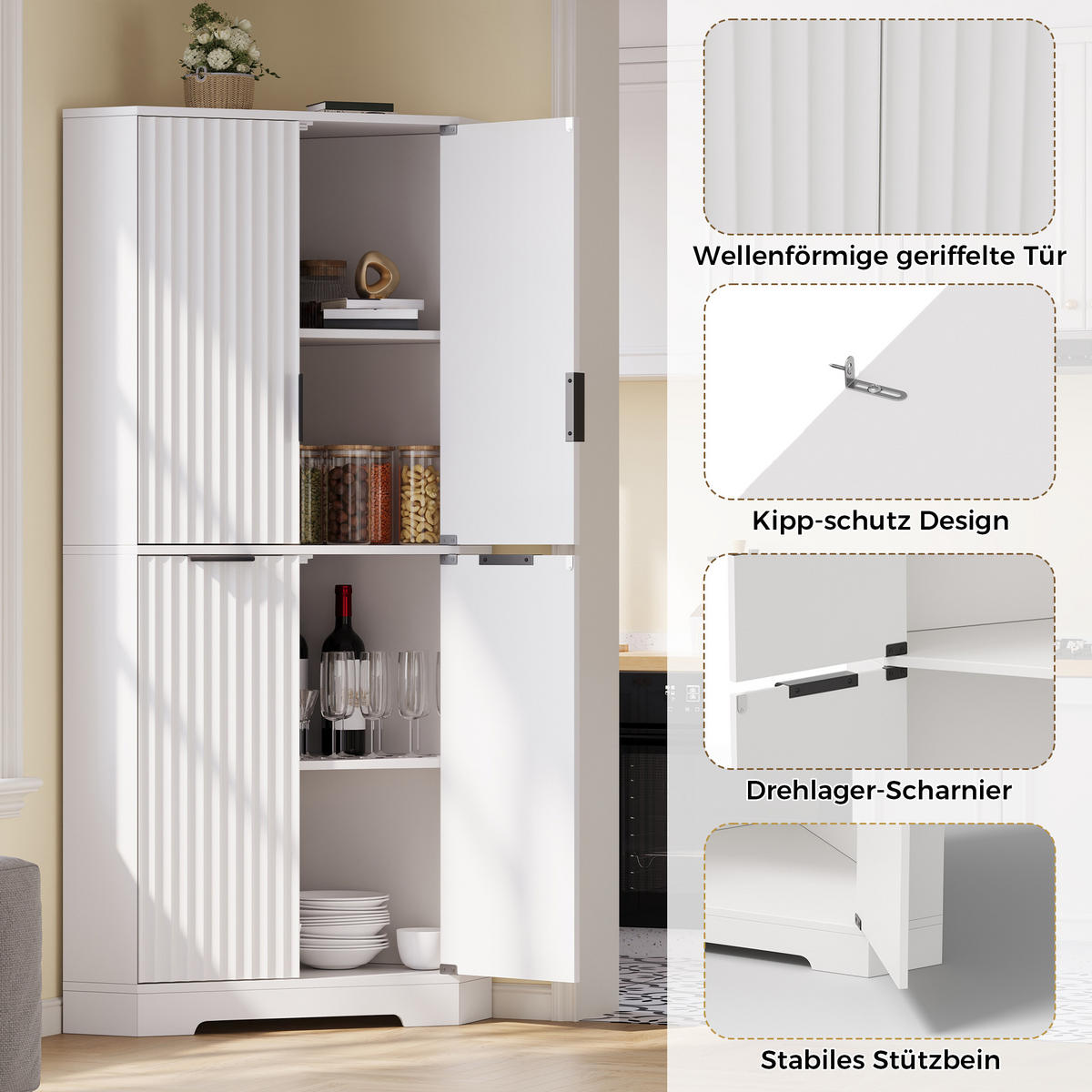 HIGHBOARD DE-38719 60/60/172 cm 4 Türen und verstellbare Böden Weiß - Weiß, Holzwerkstoff (60/172/60cm) - ComfortXL