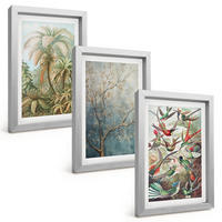BILDER SET 3er Set - 20x30 cm Silberner Rahmen - Tropische Pflanzen, Vögel, Natur - Silberfarben, Kunststoff (20/30cm) - TULUP
