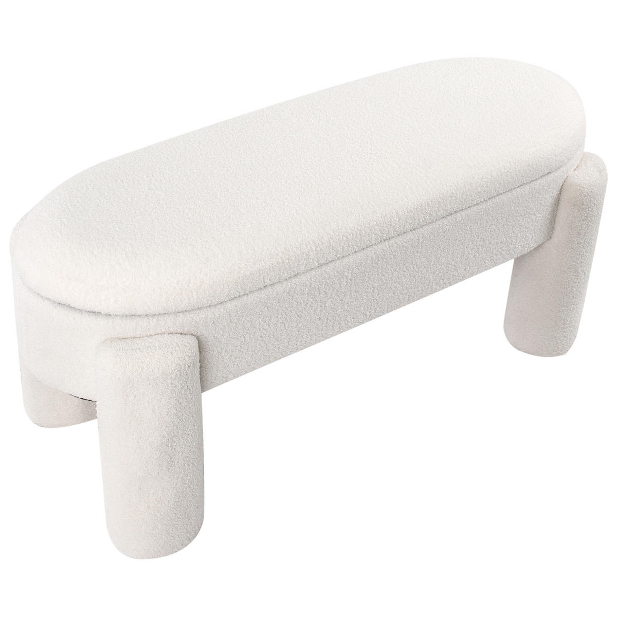 POLSTERBANK Bouclé Cremeweiß Oakley - Creme, Holz/Textil (114/53/43cm) - Beliani