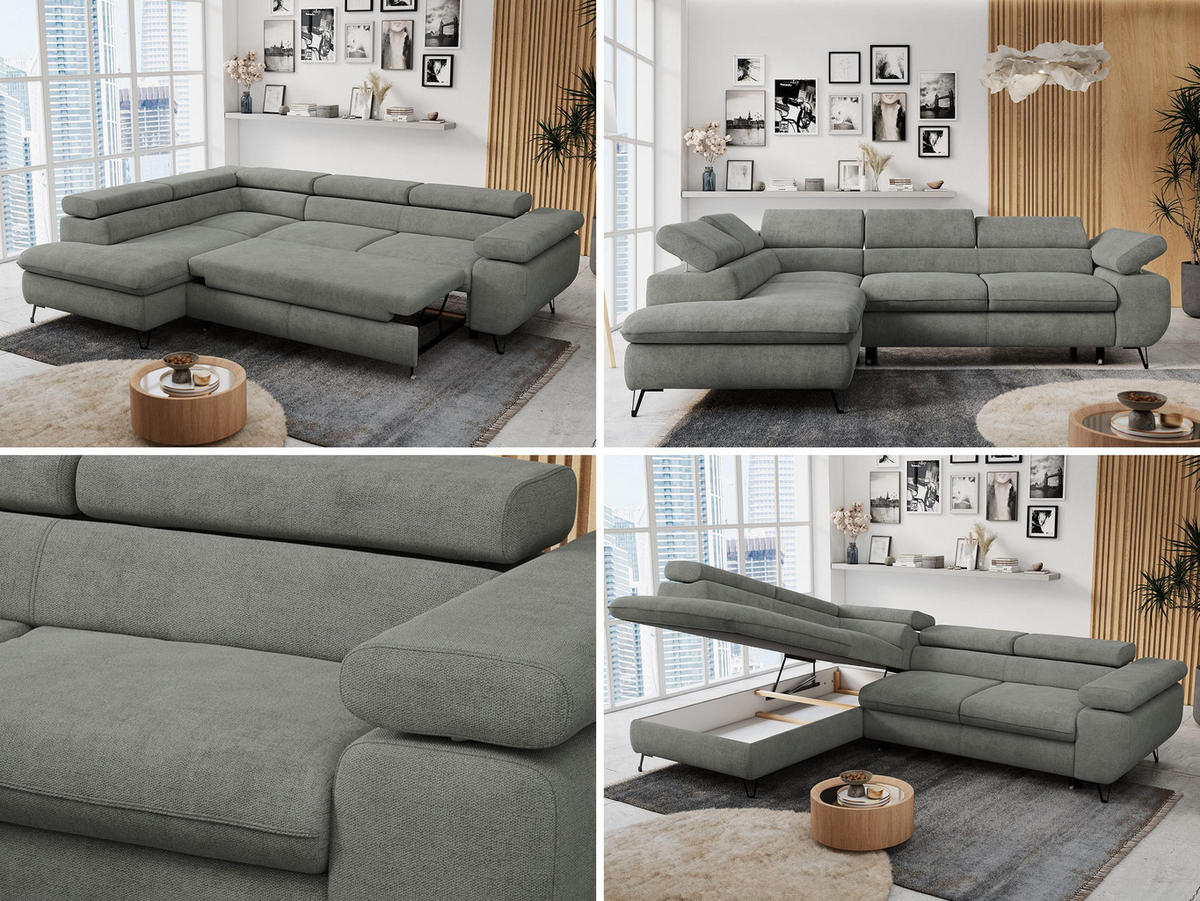 ECKSOFA PETER L Grau Struktur - Links Seite - Schwarz/Grau, Textil/Metall (208/273cm) - MKS