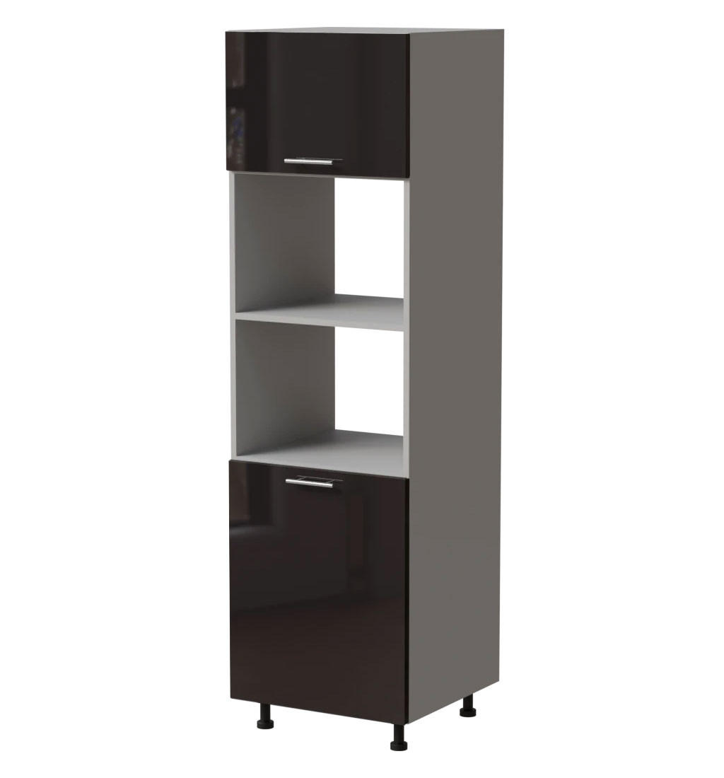 BACKOFENUMBAUSCHRANK Essen D14/RU/60/207 Schwarz Hochglanz / Grau Matt 60 / 59 / 207cm - Schwarz Hochglanz/Schwarz, Holz/Holzwerkstoff (60/207/59cm) - Feldmann-Wohnen