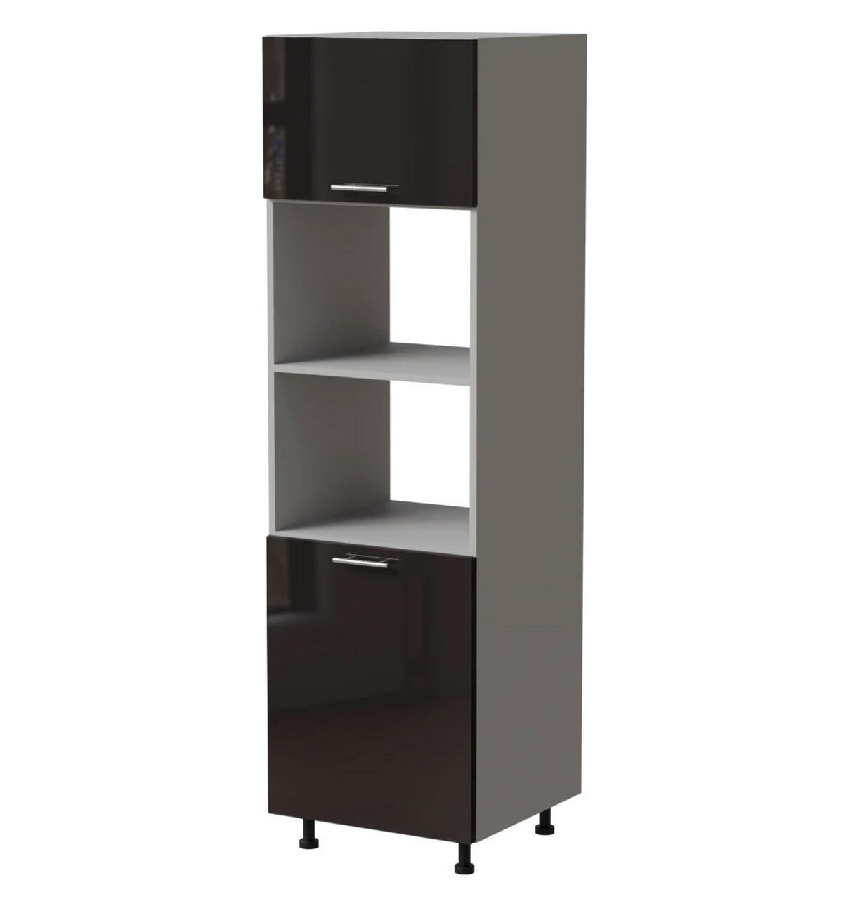 BACKOFENUMBAUSCHRANK Essen D14/RU/60/207 Schwarz Hochglanz / Grau Matt 60 / 59 / 207cm - Schwarz Hochglanz/Schwarz, Holz/Holzwerkstoff (60/207/59cm) - Feldmann-Wohnen