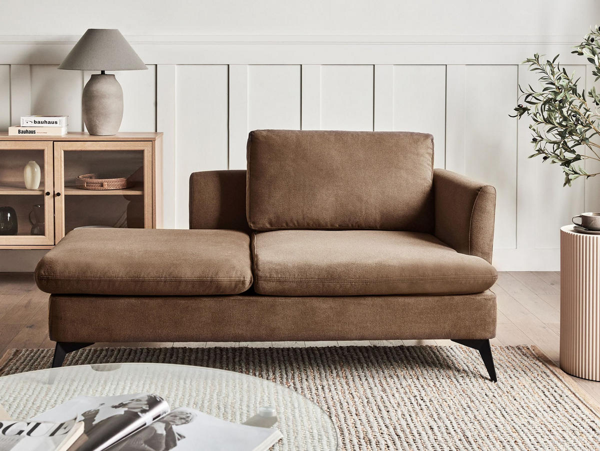 ČALOUNĚNÉ LEHÁTKO CHAISE LONGUE PRAVOSTRANNÉ Látka Hnědé Sievoz - černá/hnědá, textil (155/84/85cm) - Beliani