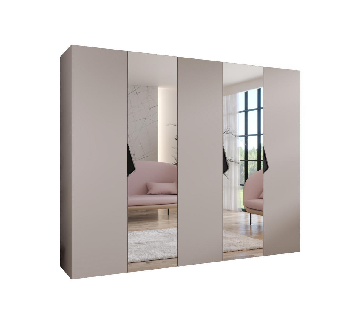 DREHTÜRENSCHRANK 202/250/52 5-türig - Beige/Schwarz, Holz/Metall (250/202/52cm) - Abiks Möbel