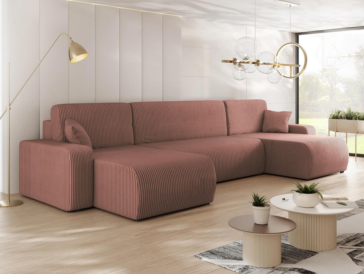WOHNLANDSCHAFT Piano U Cord - Schwarz/Rosa, Holz/Kunststoff (312/82/145cm) - MIRJAN24