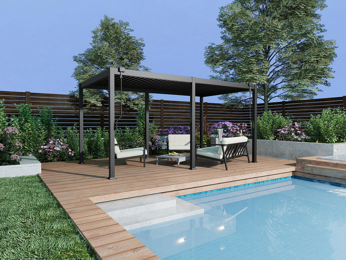 SELBSTTRAGENDE Pergola - 500 cm x 300 cm - Metall - Anthrazitgrau AMALFI - Anthrazit, Metall (500/250/300cm) - Vente-Unique