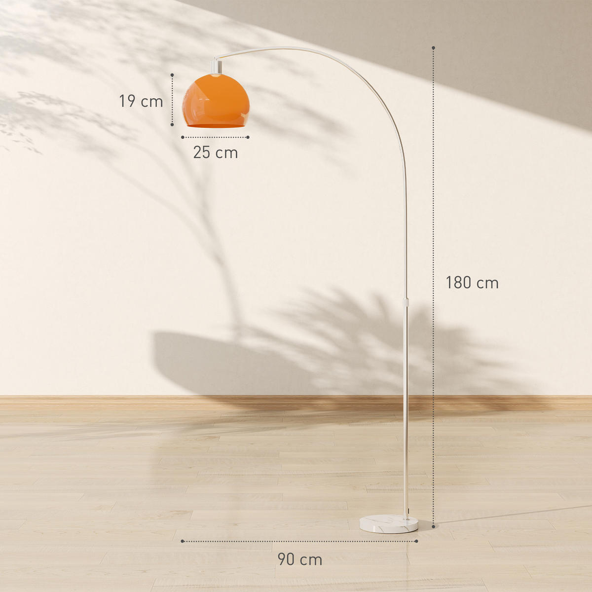 STEHLAMPE im Bogen Design mit Marmorsockel, dimmbar Leuchte - Orange, Metall (90/26/180cm) - HOMCOM