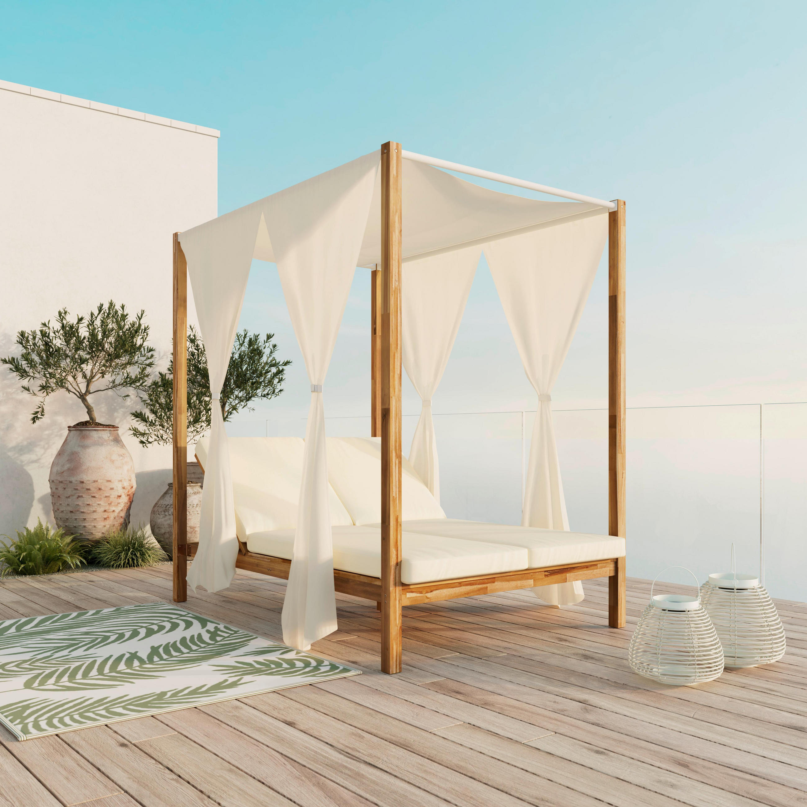 SONNENINSEL Nicola Creme Holz/Outdoorstoff - Creme, Holz (1/194.5/190cm)