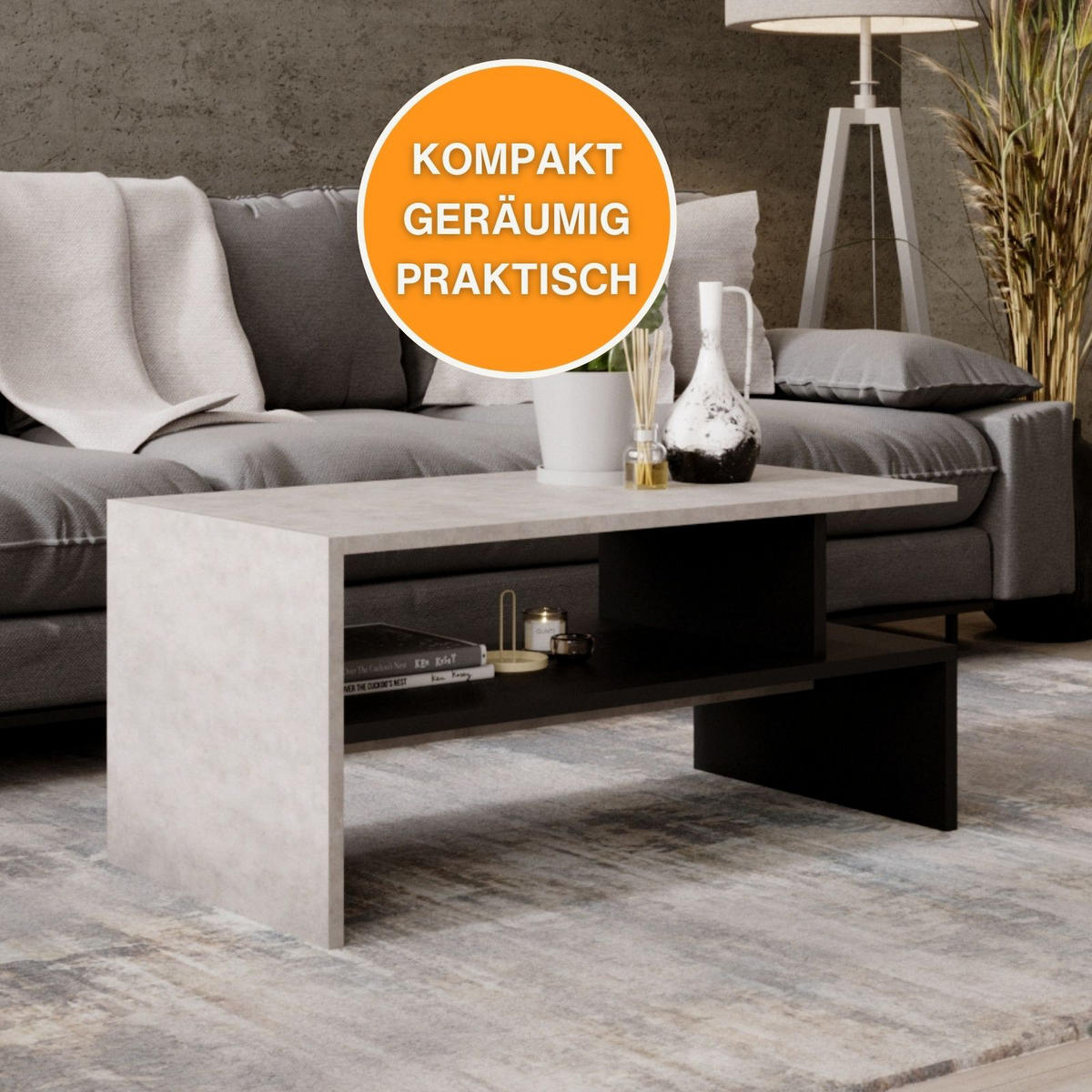COUCHTISCH Jula_SK 50/45/93 - Schwarz/Grau, Holzwerkstoff (93/50/45cm) - RAUMHIRSCH FURNITURE