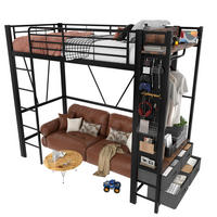 HOCHBETT 90/200 cm mit LED, USB-Type-C, 4 Schubladen, Lochbrett und Kleiderstange, Metall/MDF, Schwarz - Schwarz, Metall (90/200cm) - Redom
