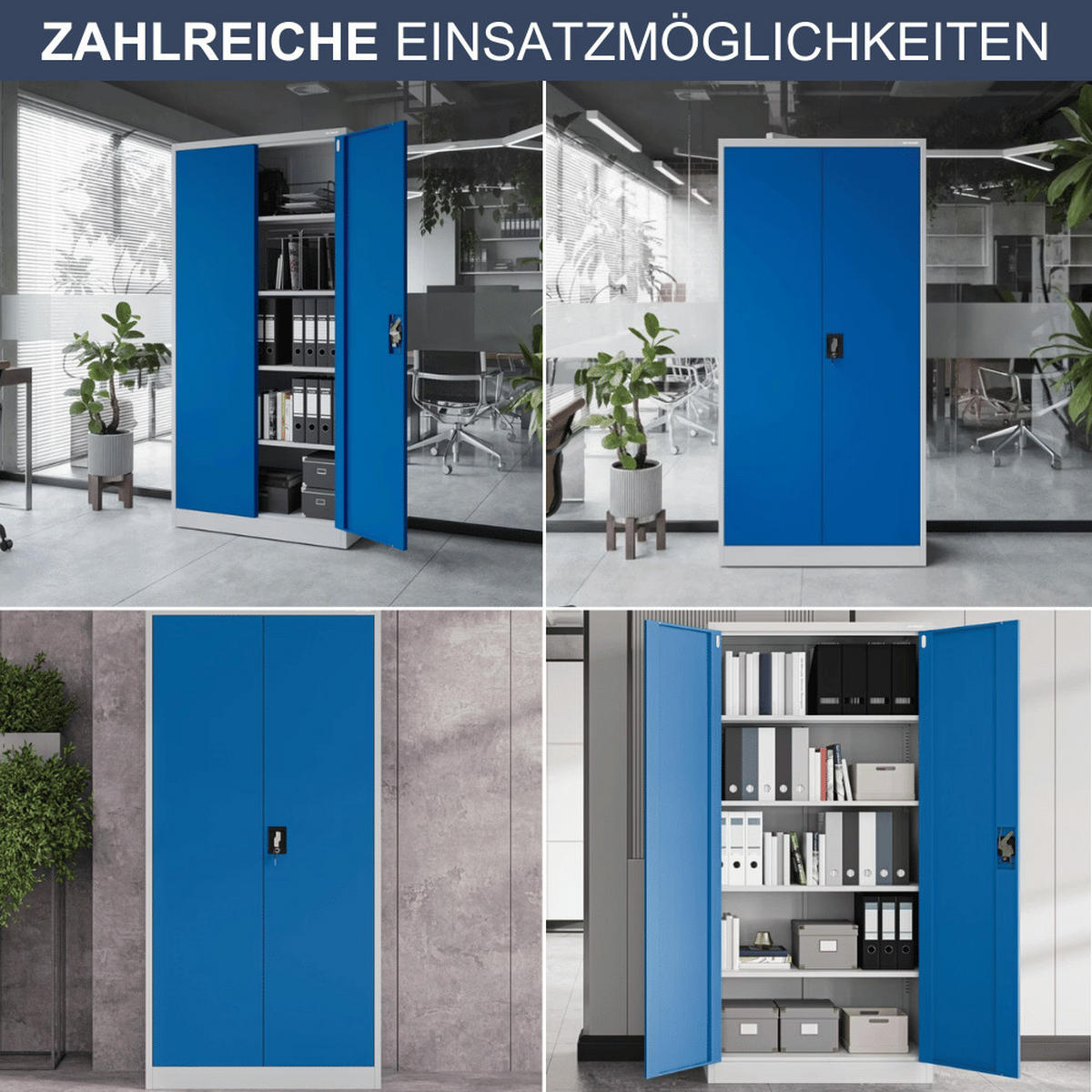 AKTENSCHRANK abschließbar 4er Set KADO 195x90x40cm Grau-Blau - Blau, Metall (90/195/40cm) - DELUKE