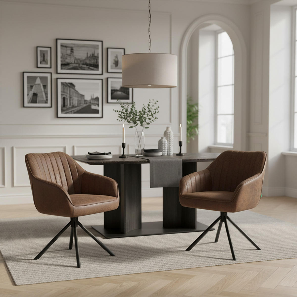 ARMLEHNSTUHL Mika-Maya 2er-Set - Schwarz/Braun, Textil/Metall (60/82/61cm) - DUBI Möbel