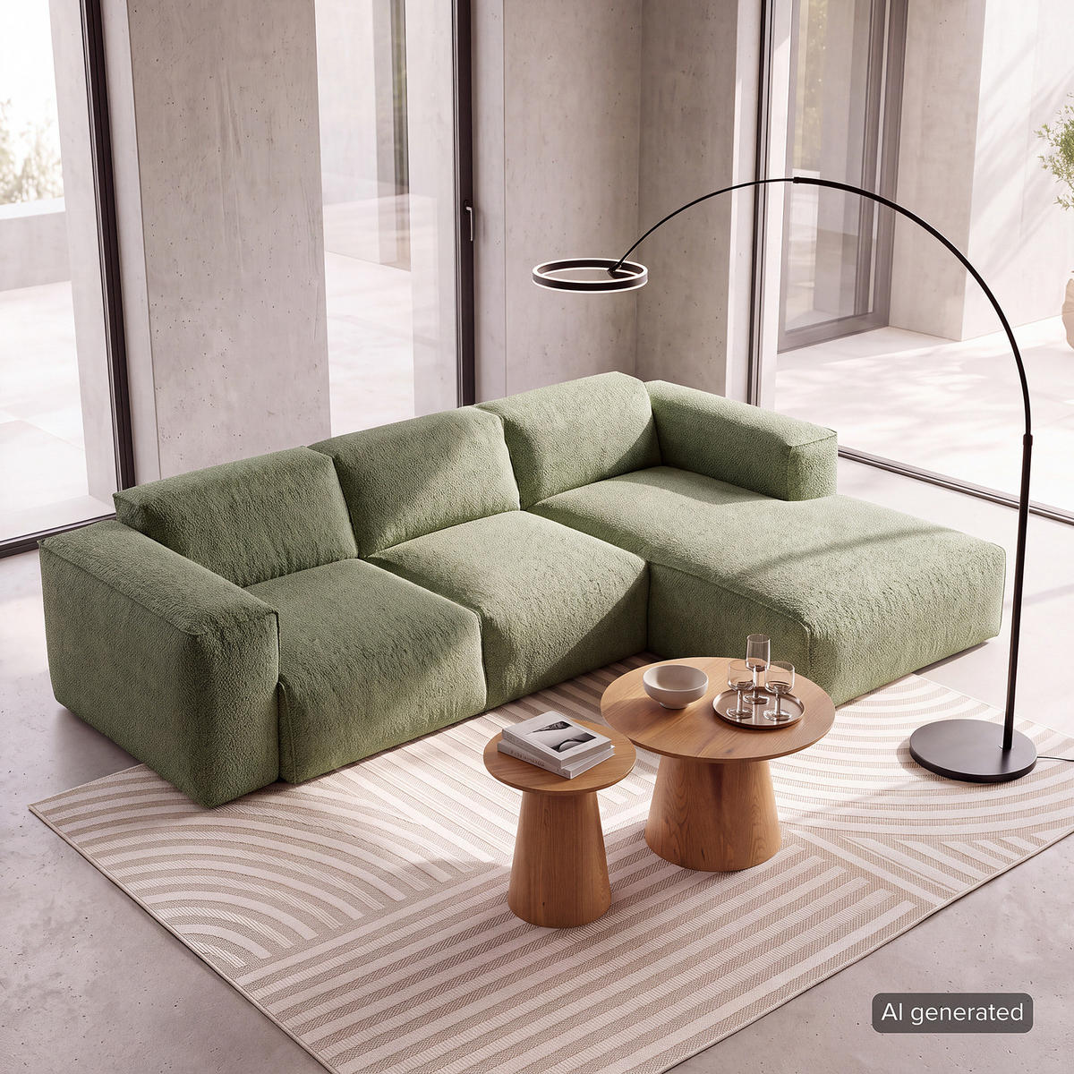 3-SITZER ECKSOFA mit Longchair - Schwarz/Grün, Kunststoff/Textil (251/173cm) - home24