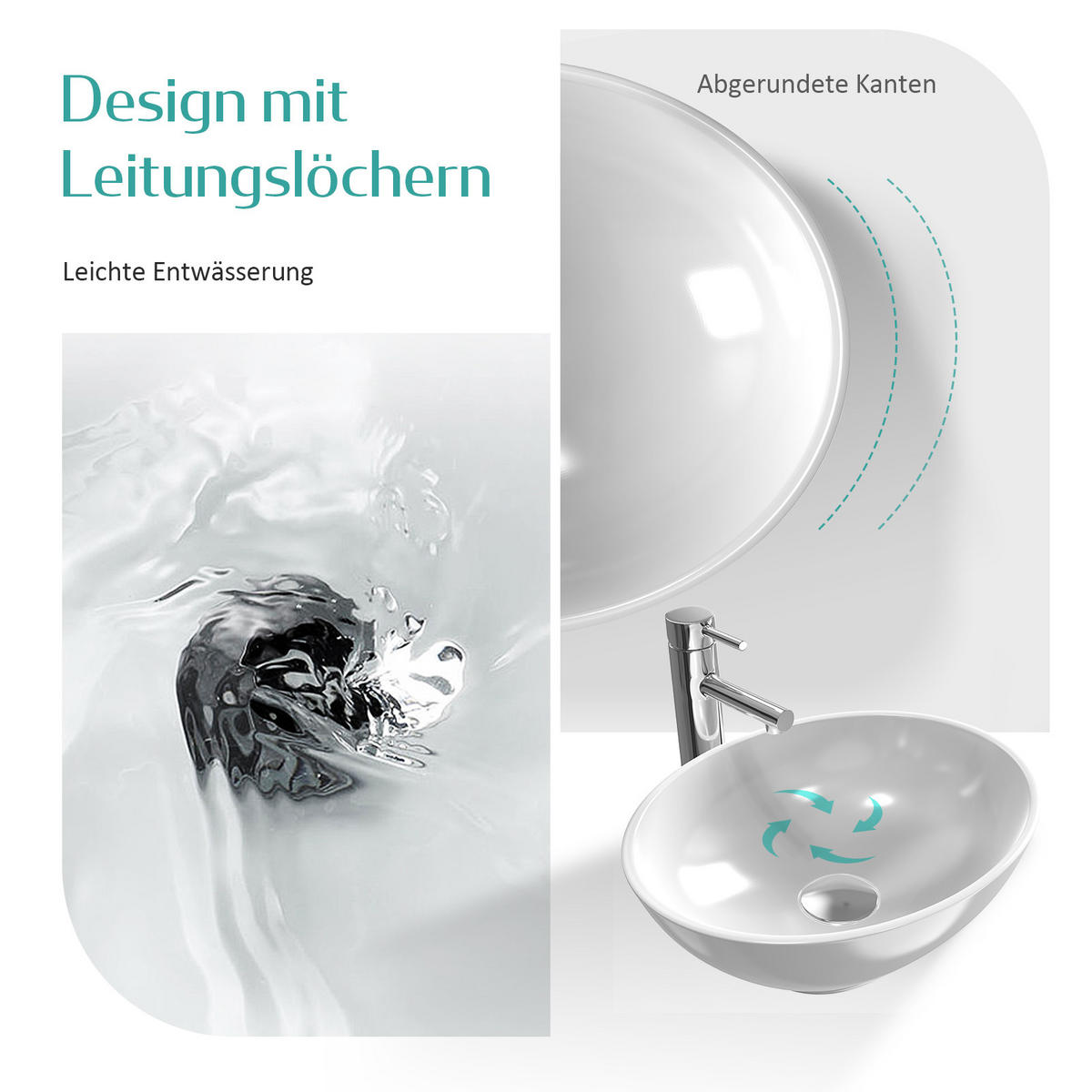 WASCHBECKEN mit pflegeleichter Oberfläche Weiß 41,5 / 33,5 / 13 cm - Weiß Hochglanz, Keramik (33.5/13/41.5cm) - EMKE