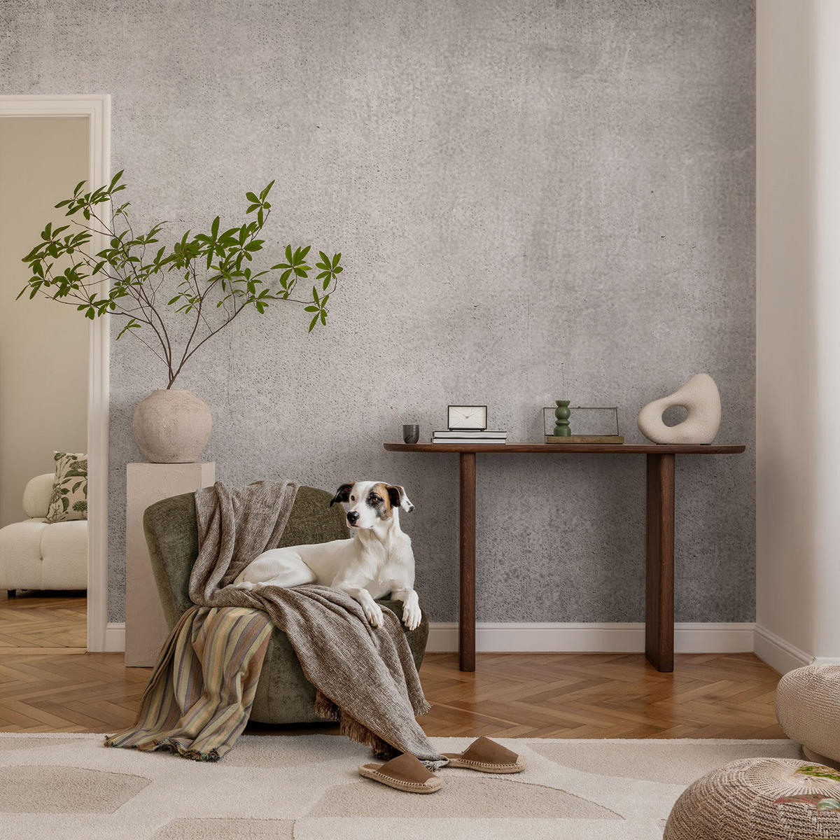 FOTOTAPETE 208x146 cm - Betonmuster - Grau, Textil (208/146cm) - Wallfluent